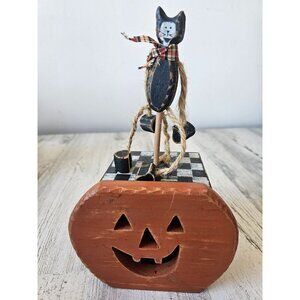 Wooden mechanical cat Halloween toy decor prop unique‎ wind
